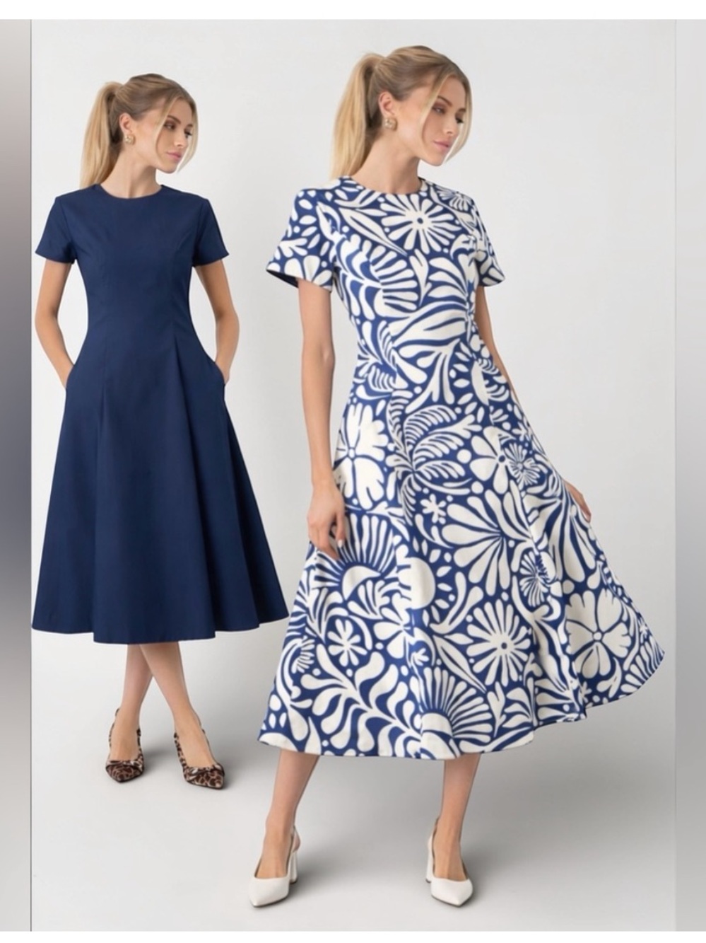 NWT Prosperina Reversible Blue Floral And Solid Navy A-Line Dress Size XS